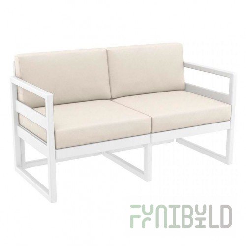 Plastic sofa with cushions Mykonos white/beige