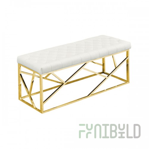 Art Deco bench, beige velvet, gold