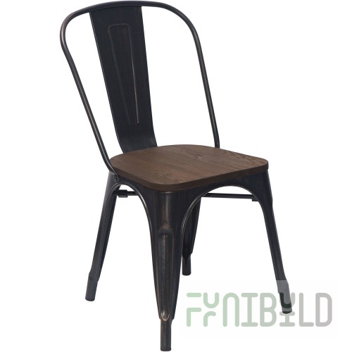 Chair Tolix Wood Black patina gold