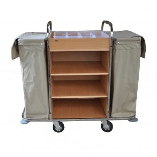 Universal maid trolley with MDF shelves, stainless steel frame