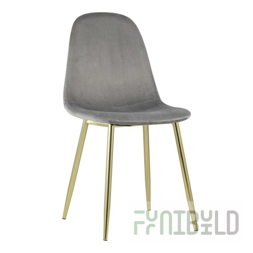 Valencia chair, grey velour, gold legs