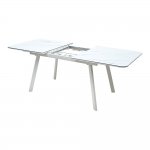 Table Aruba 140 white glazed glass