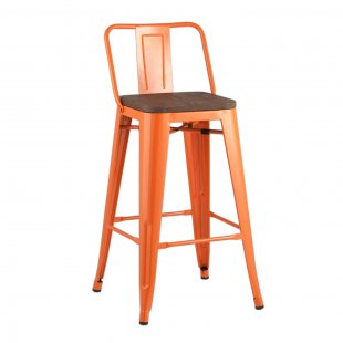 Tolix Wood semi-bar stool with backrest orange glossy