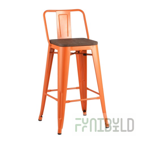 Tolix Wood semi-bar stool with backrest orange glossy