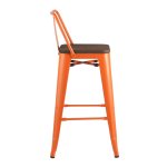 Tolix Wood semi-bar stool with backrest orange glossy
