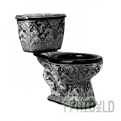 Toilet Talavera Black and White Mexican