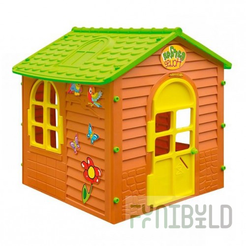 Children's small playhouse, brown with green roof