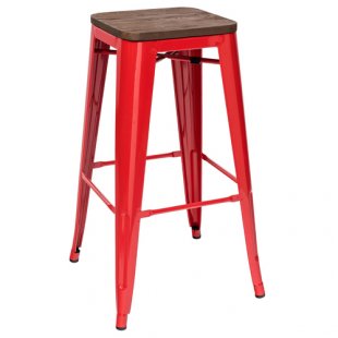 Tolix Wood Bar Stool Red Glossy