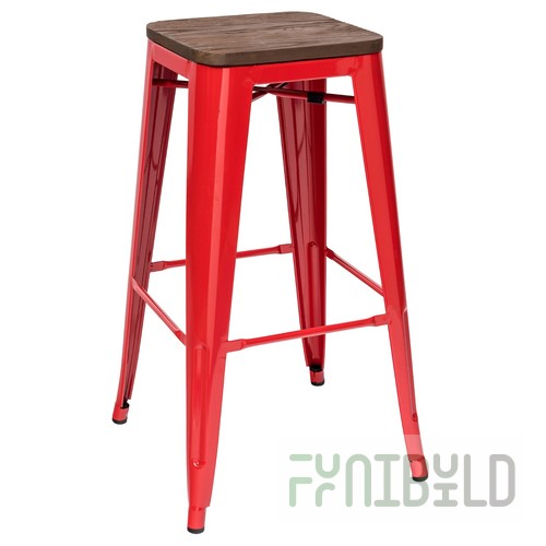 Tolix Wood Bar Stool Red Glossy