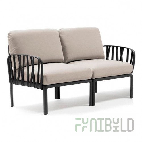 Plastic sofa with cushions Komodo 2, anthracite/ panama
