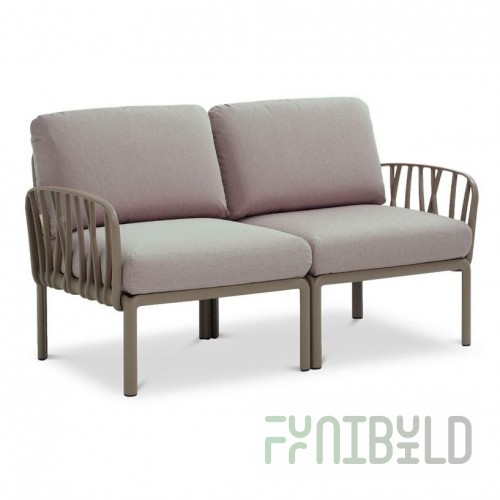 Plastic sofa with cushions Komodo 2, frame color tortora, upholstery gray
