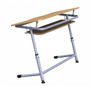 Desk with shelf and angled tabletop K2