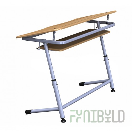 Desk with shelf and angled tabletop K2