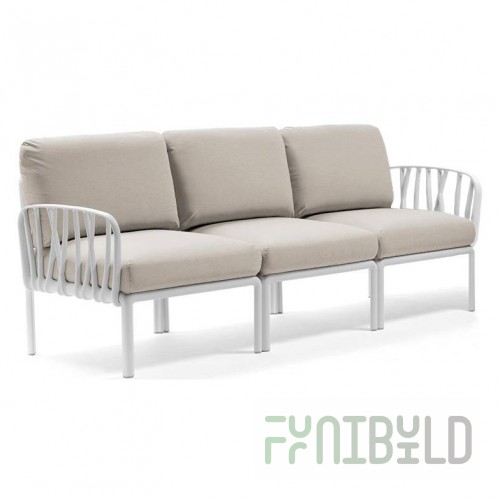 Plastic sofa with cushions Komodo 3, white/ panama