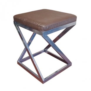 Stool Loft, chrome frame, brown eco-leather