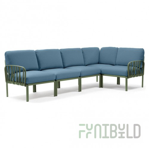 Plastic sofa with cushions Komodo 5 agave/blue