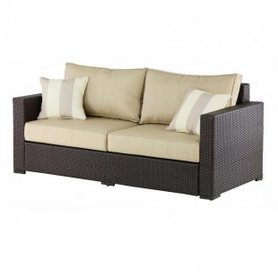 Sofa woven from artificial rattan Bekan, light brown