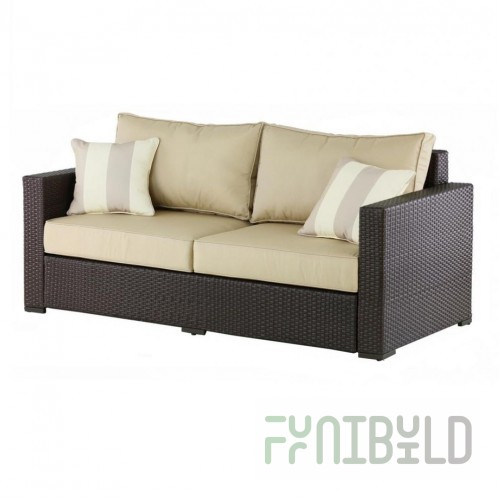 Sofa woven from artificial rattan Bekan, light brown