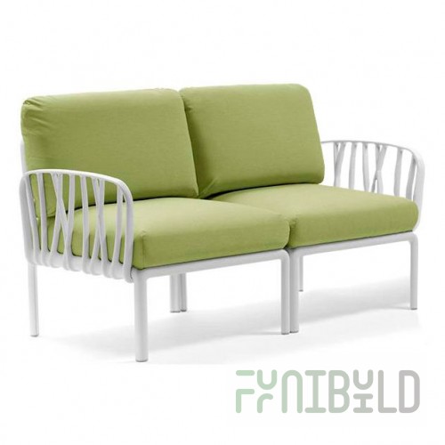 Plastic sofa with cushions Komodo 2, white/avocado
