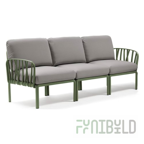 Plastic sofa with cushions Komodo 3 green/gray