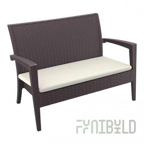 Plastic Wicker Sofa with Cushion Miami Lounge Sofa, Brown