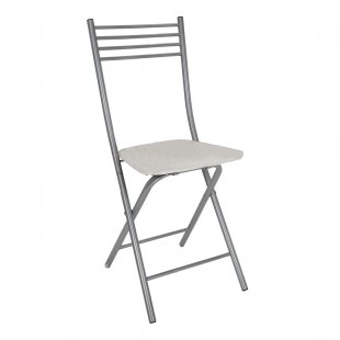 Folding chair with solid back, chrome/ivory