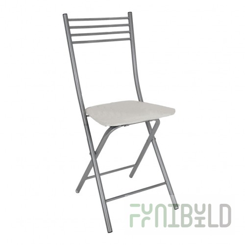 Folding chair with solid back, chrome/ivory