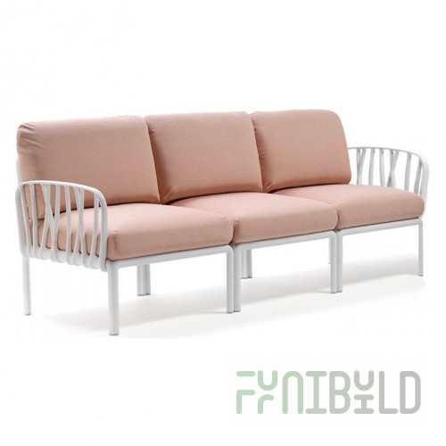 Plastic sofa with cushions Komodo 3, white/pink