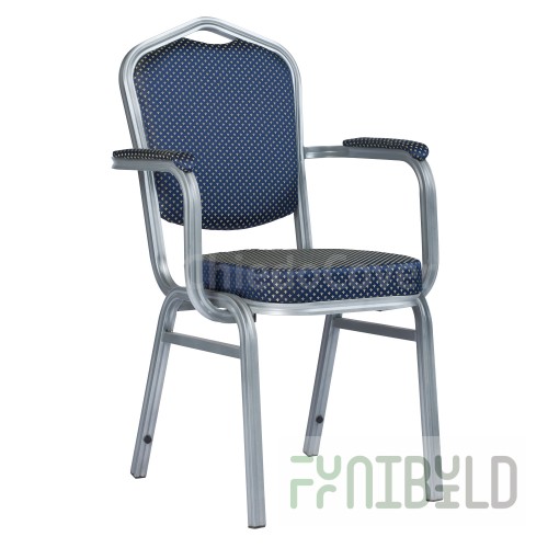 Chair Hit 25mm - aluminum frame, with rounded armrests, silver, blue crown