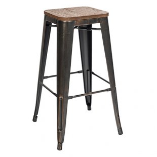Tolix Wood Bar Stool Black Patina Gold