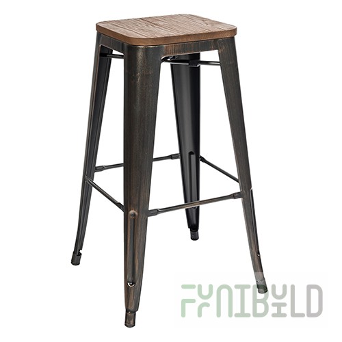 Tolix Wood Bar Stool Black Patina Gold