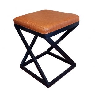 Loft stool, black frame, brown eco-leather