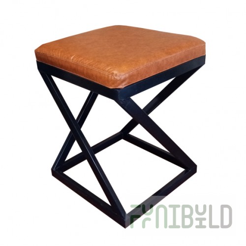 Loft stool, black frame, brown eco-leather