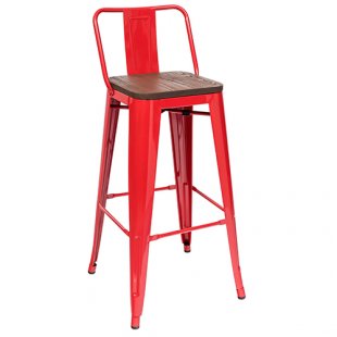 Tolix Wood Bar Chair with Backrest Red Glossy