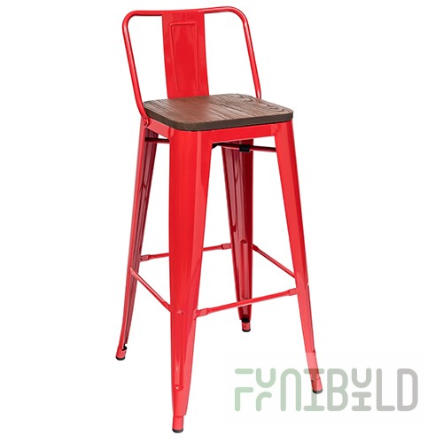 Tolix Wood Bar Chair with Backrest Red Glossy