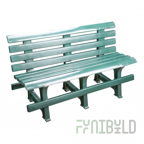 Plastic bench with backrest, blue-green