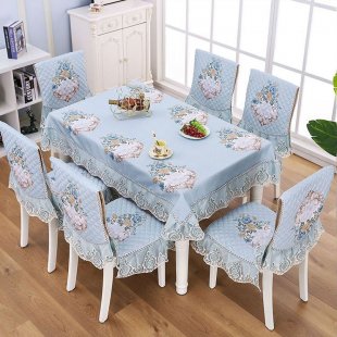 Tablecloth and chair covers with backrest, soft blue