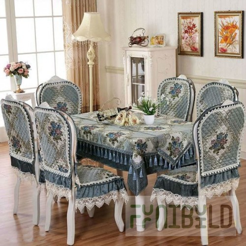 Table and chair set, jacquard, blue