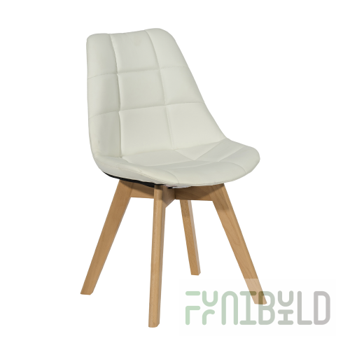 Chair Fabio, white PU, wood legs