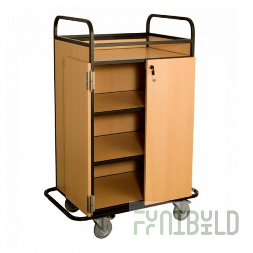 Linen trolley with MDF shelves and lockable doors