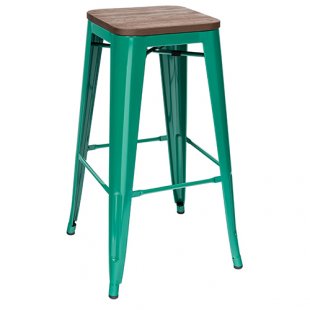 Tolix Wood Bar Stool Aquamarine