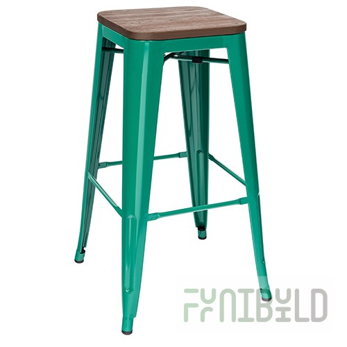 Tolix Wood Bar Stool Aquamarine