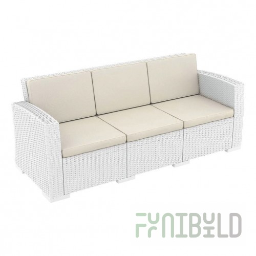 Sofa plastic wicker with cushions Monaco Lounge XL white