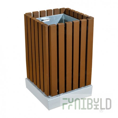 Square wooden urn on a concrete base, walnut