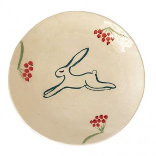 Shallow dinner plate with hare and berries