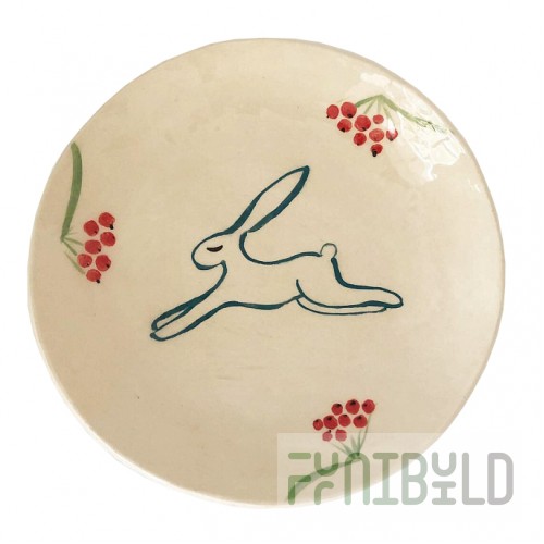 Shallow dinner plate with hare and berries