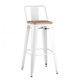 Tolix Wood bar stool with backrest white glossy