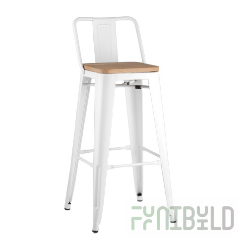 Tolix Wood bar stool with backrest white glossy