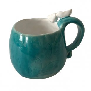 Plant cup, blue with birds