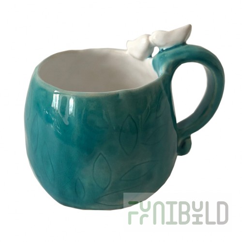 Plant cup, blue with birds
